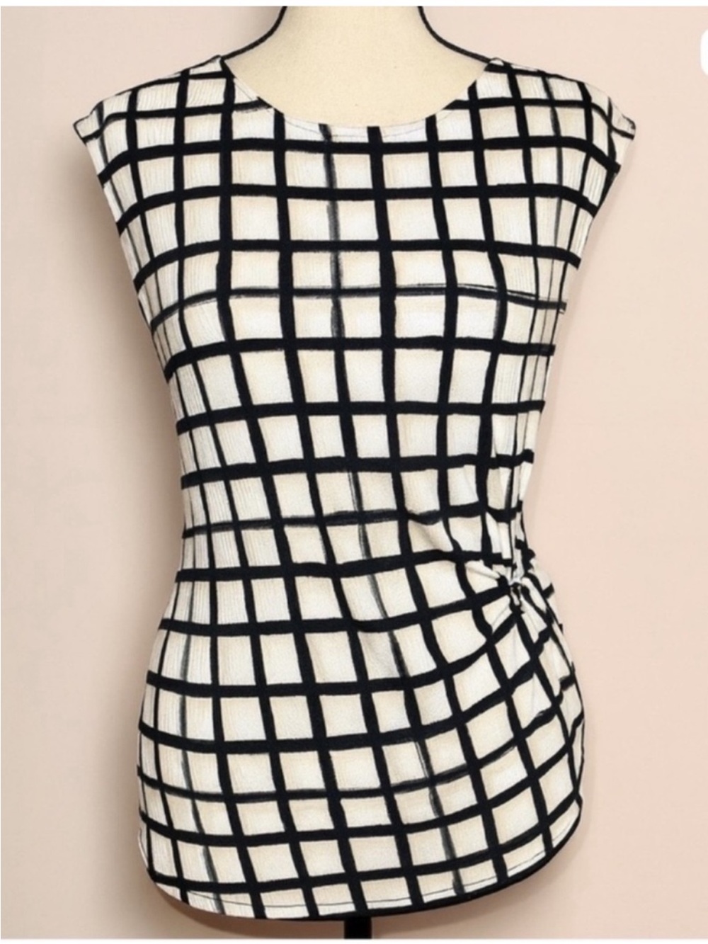 Calvin Klein Black & White Grid Knit Top